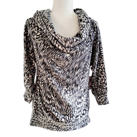 Willow Drive Cowl Neck Animal Print Fleece Top - Picture 1 of 7